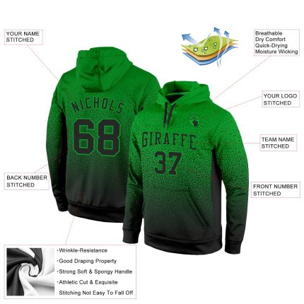 Grass Green Black Fade Custom Stitched Fashion Hoodie Pullover Sweatshirt for Sports Custom Stitched Grass Green Black Fade