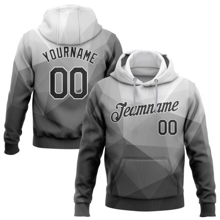 Gray Black White 3D Pattern Abstract Geometric Sports Hoodie Sweatshirt - Custom Stitched Pullover Custom Stitched Gray Black-White