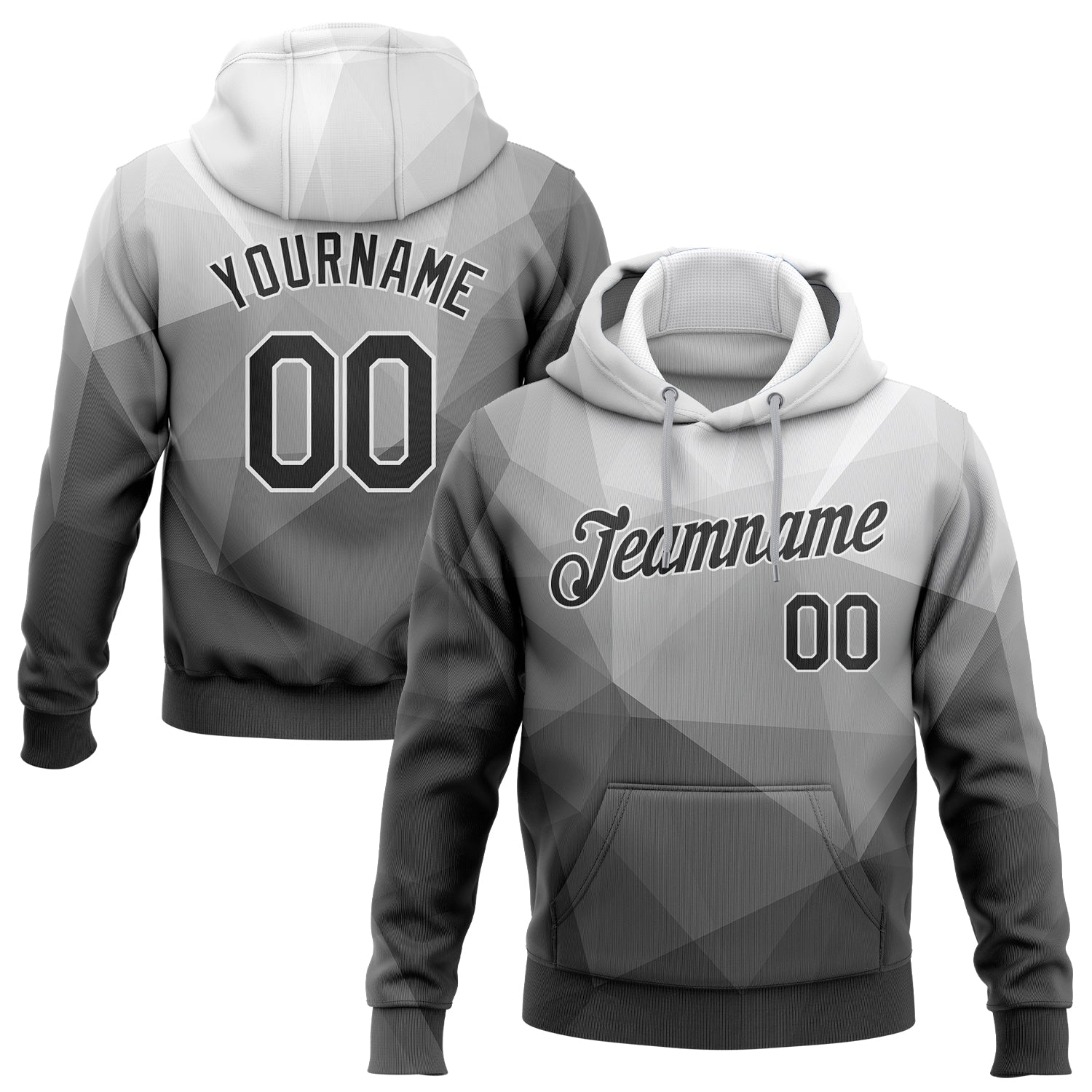 Gray Black White 3D Pattern Abstract Geometric Sports Hoodie Sweatshirt - Custom Stitched Pullover Custom Stitched Gray Black-White