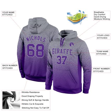 Gray Purple Fade Fashion Sports Hoodie Custom Stitched Pullover Sweatshirt Custom Stitched Gray Purple Fade Fashion Sports