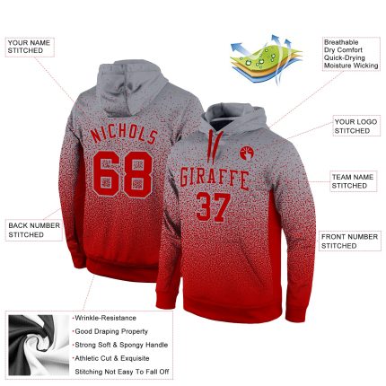 Gray Red Fade Custom Stitched Hoodie Pullover Sweatshirt for Fashion Sports Custom Stitched Gray Red Fade Fashion Sports