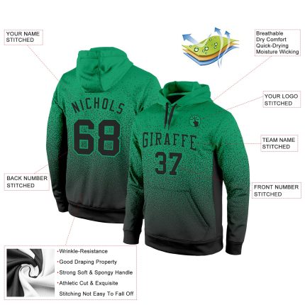 Kelly Green Black Fade Fashion Sports Hoodie Sweatshirt - Custom Stitched Pullover Custom Stitched Kelly Green Black Fade