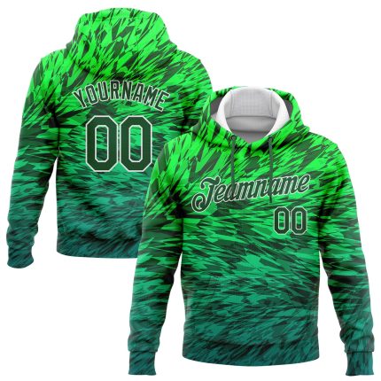 Custom Stitched 3D Pattern Gradient Sports Hoodie in Kelly Green and White, Pullover Sweatshirt Custom Stitched Kelly Green