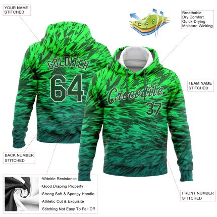 Custom Stitched 3D Pattern Gradient Sports Hoodie in Kelly Green and White, Pullover Sweatshirt Custom Stitched Kelly Green