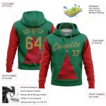 Kelly Green Old Gold-Red 3D Christmas Tree Sports Hoodie Pullover Sweatshirt - Custom Stitched Design Custom Stitched Kelly