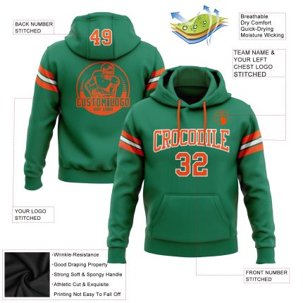 Kelly Green Orange White Football Hoodie Sweatshirt Custom Stitched Pullover Custom Stitched Kelly Green Orange-White Football