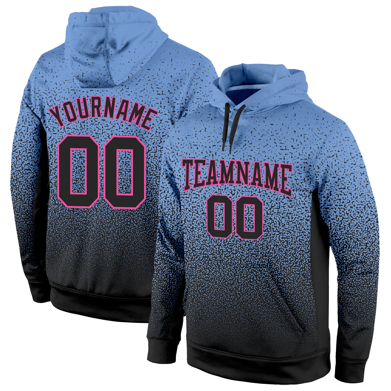 Light Blue Black-Pink Fade Fashion Sports Hoodie Custom Stitched Pullover Sweatshirt Custom Stitched Light Blue Black-Pink