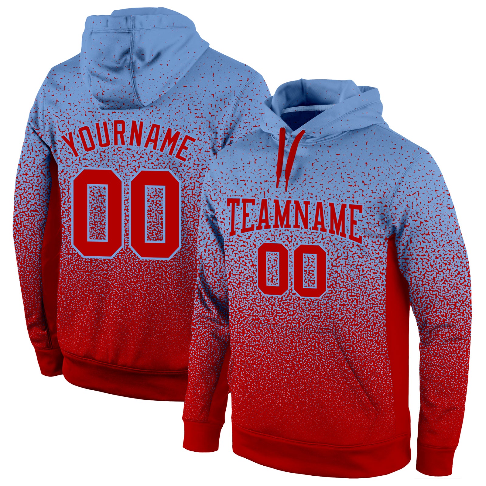 Light Blue Red Fade Fashion Hoodie Custom Stitched Sports Pullover Sweatshirt Custom Stitched Light Blue Red Fade Fashion