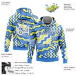Light Blue White Gold-Royal 3D Pattern Sports Hoodie Pullover Sweatshirt Custom Stitched Design Custom Stitched Light Blue