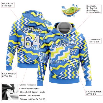 Light Blue White Gold-Royal 3D Pattern Sports Hoodie Pullover Sweatshirt Custom Stitched Design Custom Stitched Light Blue