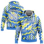 Light Blue White Gold-Royal 3D Pattern Sports Hoodie Pullover Sweatshirt Custom Stitched Design Custom Stitched Light Blue