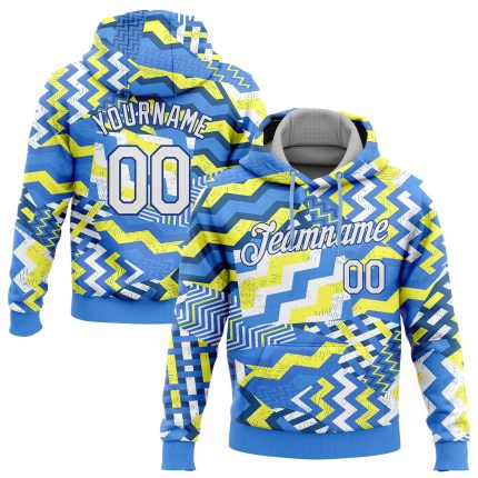 Light Blue White Gold-Royal 3D Pattern Sports Hoodie Pullover Sweatshirt Custom Stitched Design Custom Stitched Light Blue