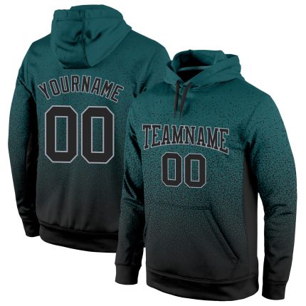 Midnight Green Black-Gray Fade Fashion Sports Hoodie Custom Stitched Pullover Sweatshirt Custom Stitched Midnight Green Black-Gray