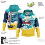 Navy Aqua-Gold 3D Tropical Surfing Santa Pullover Hoodie for Christmas Holiday Seaside Sports Custom Stitched Navy Aqua-Gold