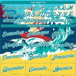 Navy Aqua-Gold 3D Tropical Surfing Santa Pullover Hoodie for Christmas Holiday Seaside Sports Custom Stitched Navy Aqua-Gold