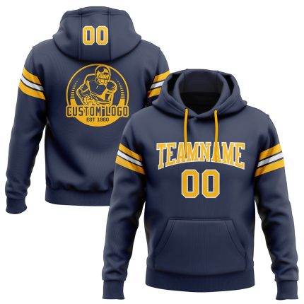 Navy Gold White Custom Stitched Football Hoodie Pullover Sweatshirt Custom Stitched Navy Gold-White Football Pullover Sweatshirt