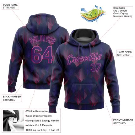 Navy Purple-Pink 3D Pattern Hoodie Custom Stitched Sports Pullover Sweatshirt Custom Stitched Navy Purple-Pink 3D Pattern