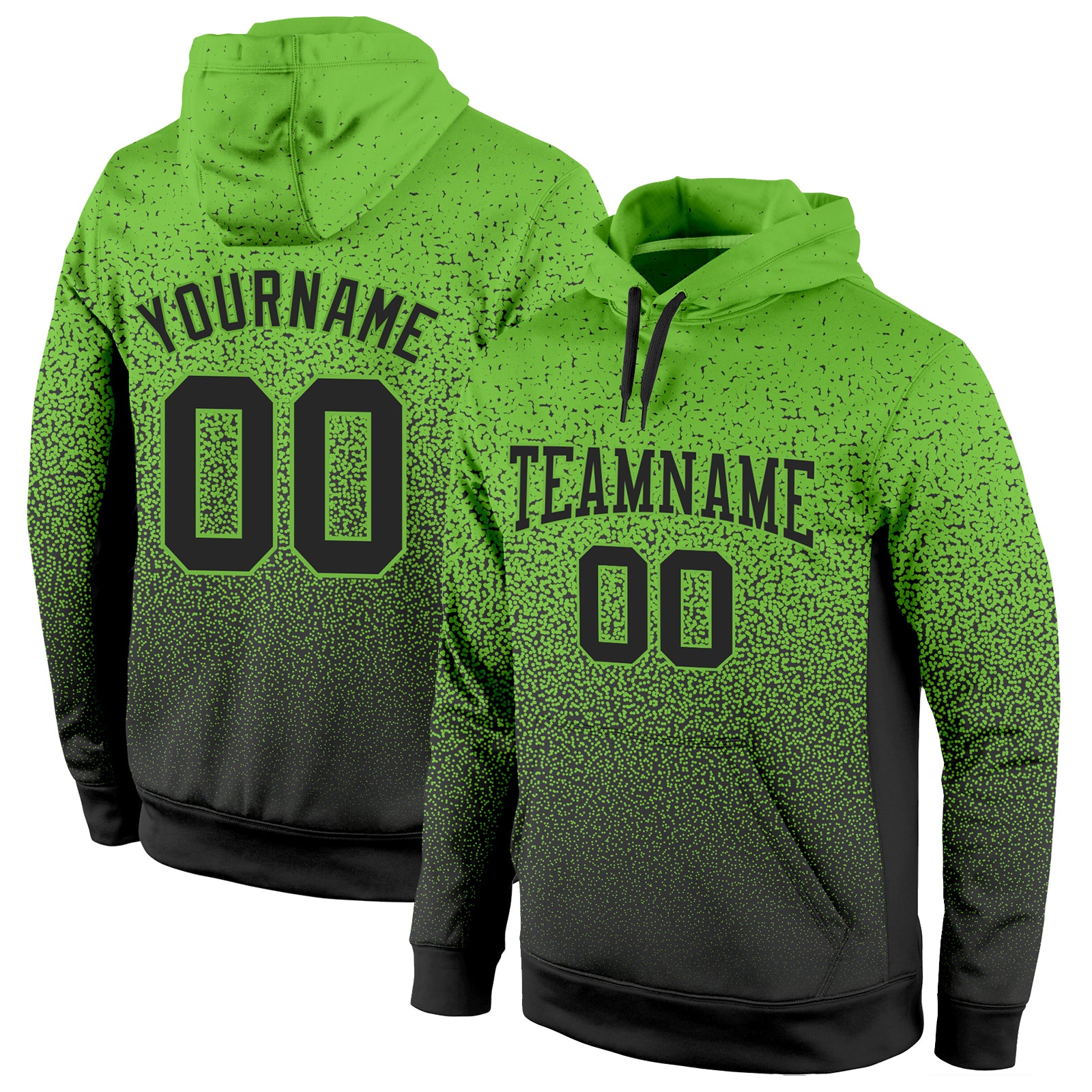 Neon Green Black Fade Pullover Hoodie for Fashion Sports - Custom Stitched Sweatshirt Custom Stitched Neon Green Black Fade