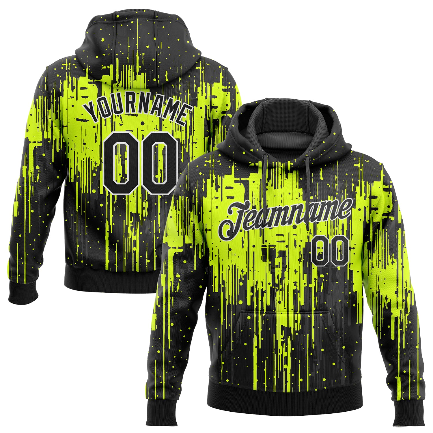 Neon Green Black White 3D Pattern Sports Hoodie Custom Stitched Pullover Sweatshirt Custom Stitched Neon Green Black-White