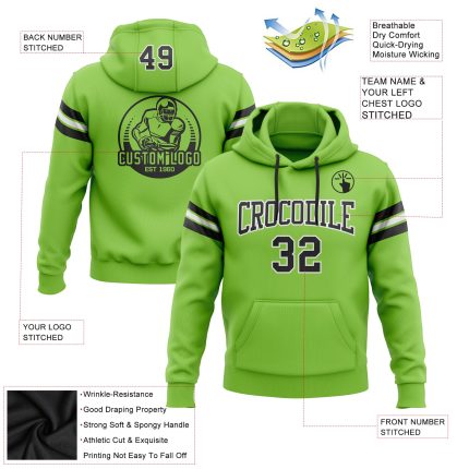 Neon Green Black-White Stitched Hoodie Custom Pullover Sweatshirt for Football Custom Stitched Neon Green Black-White Football