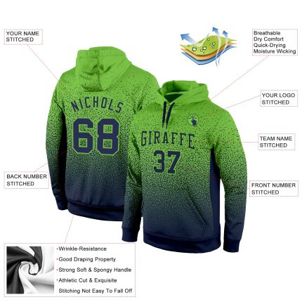 Neon Green Navy Fade Custom Stitched Hoodie Pullover Sweatshirt for Fashion and Sports Custom Stitched Neon Green Navy Fade
