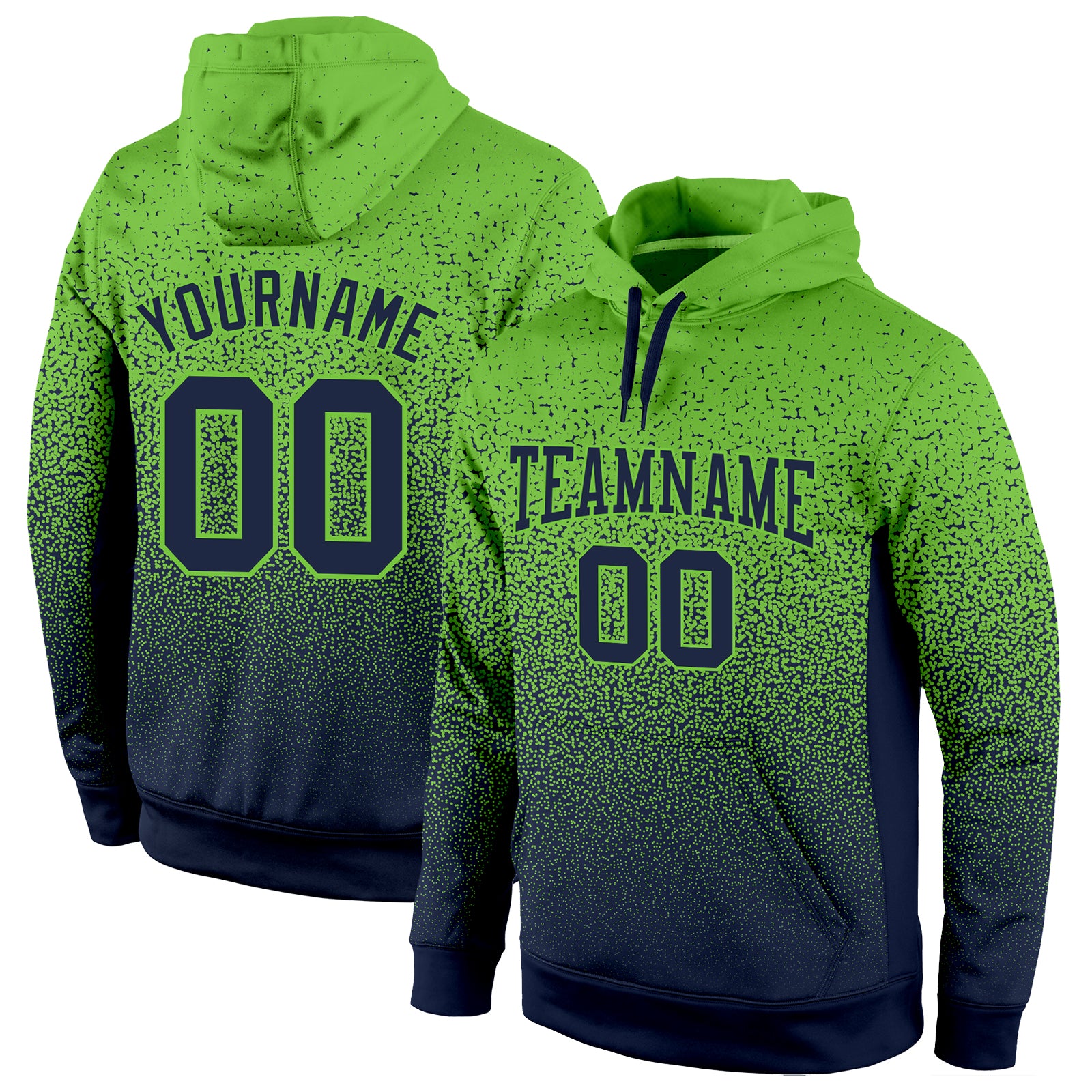 Neon Green Navy Fade Custom Stitched Hoodie Pullover Sweatshirt for Fashion and Sports Custom Stitched Neon Green Navy Fade
