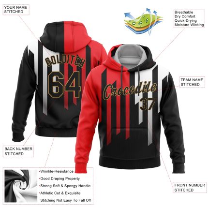 Custom Stitched 3D Pattern Hoodie - Orange Black Old Gold White Sports Pullover Sweatshirt Custom Stitched Orange Black Old