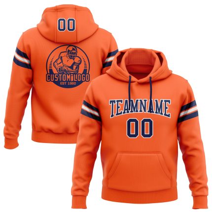 Orange Navy-White Custom Stitched Football Hoodie Pullover Sweatshirt for Men Custom Stitched Orange Navy-White Football