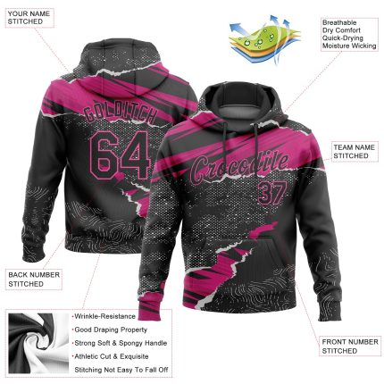 Custom Pink Black White 3D Pattern Sports Hoodie Sweatshirt Pullover Design Custom Stitched Pink Black-White 3D Pattern Design