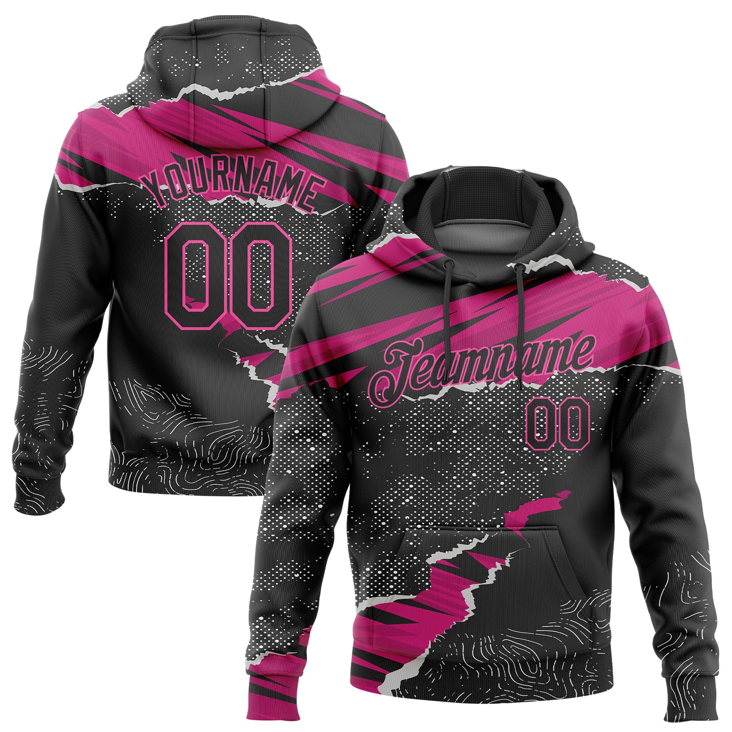 Custom Pink Black White 3D Pattern Sports Hoodie Sweatshirt Pullover Design Custom Stitched Pink Black-White 3D Pattern Design