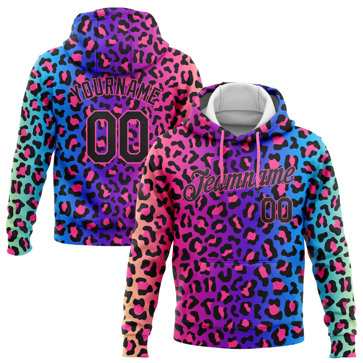Purple Black-Pink 3D Leopard Pattern Custom Stitched Sports Hoodie Pullover Sweatshirt Custom Stitched Purple Black-Pink