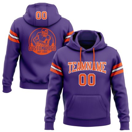 Purple Orange White Football Hoodie Custom Stitched Pullover Sweatshirt Custom Stitched Purple Orange-White Football Pullover