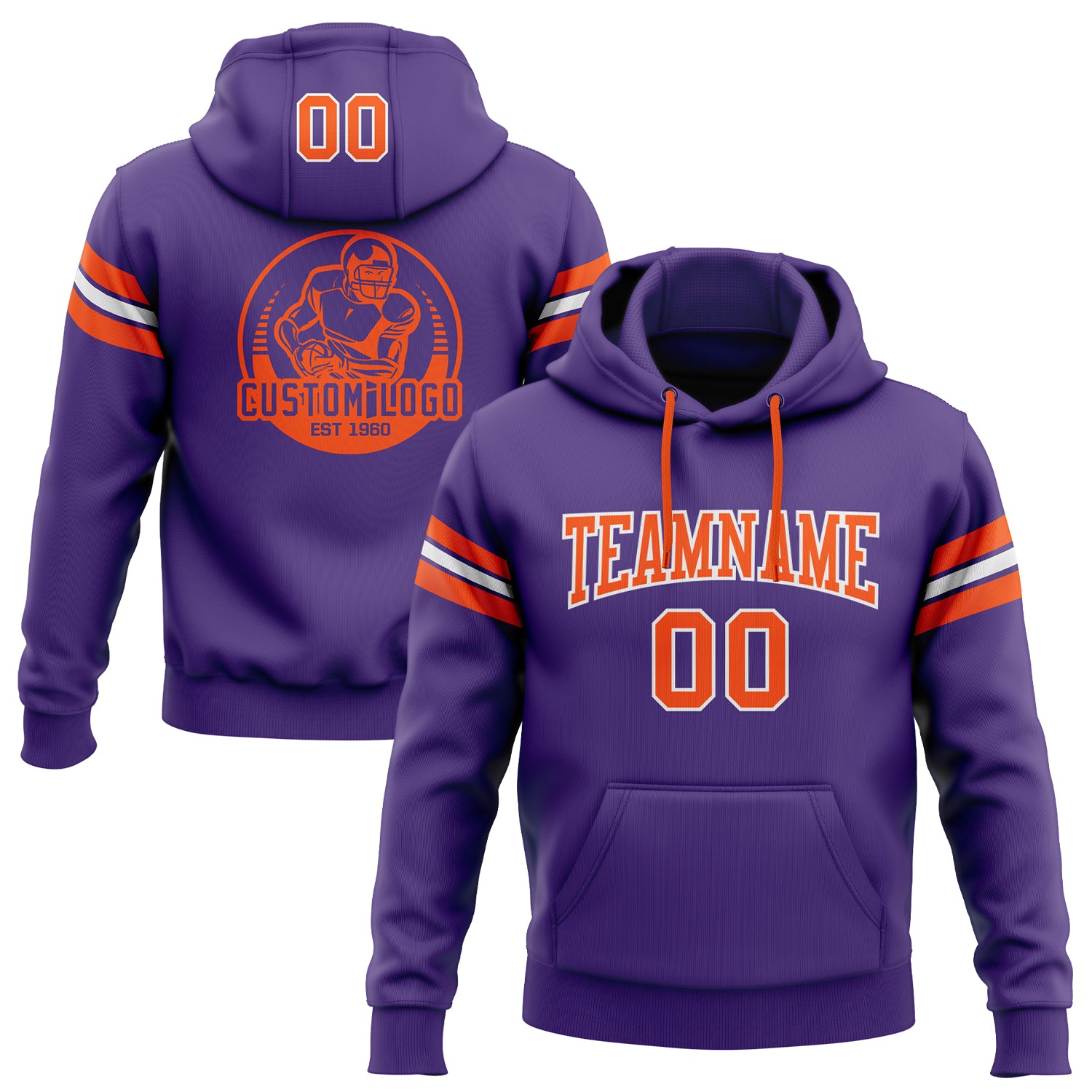 Custom Stitched Purple Orange-White Football Pullover Sweatshirt Hoodie Purple Orange White Football Hoodie Custom Stitched Pullover Sweatshirt Custom Stitched Purple Orange-White Football Pullover