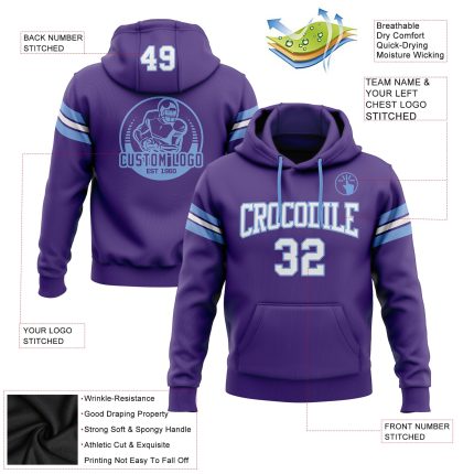 Custom Stitched Purple White Light Blue Hoodie Pullover Sweatshirt for Football Fans Custom Stitched Purple White-Light Blue