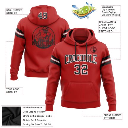 Red Black-White Custom Stitched Football Hoodie Sweatshirt for Men and Women Custom Stitched Red Black-White Football Pullover