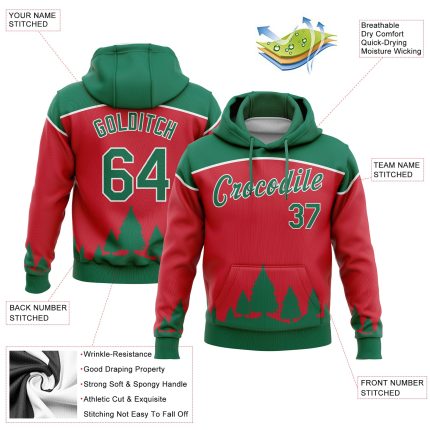 Red Green White 3D Christmas Trees Pullover Hoodie Sweatshirt Custom Stitched Custom Stitched Red Kelly Green-White 3D Christmas