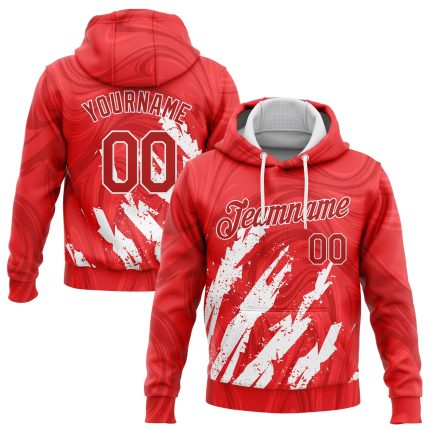 Red and White 3D Pattern Sports Hoodie, Custom Stitched Pullover Sweatshirt for Active Wear Custom Stitched Red Red-White