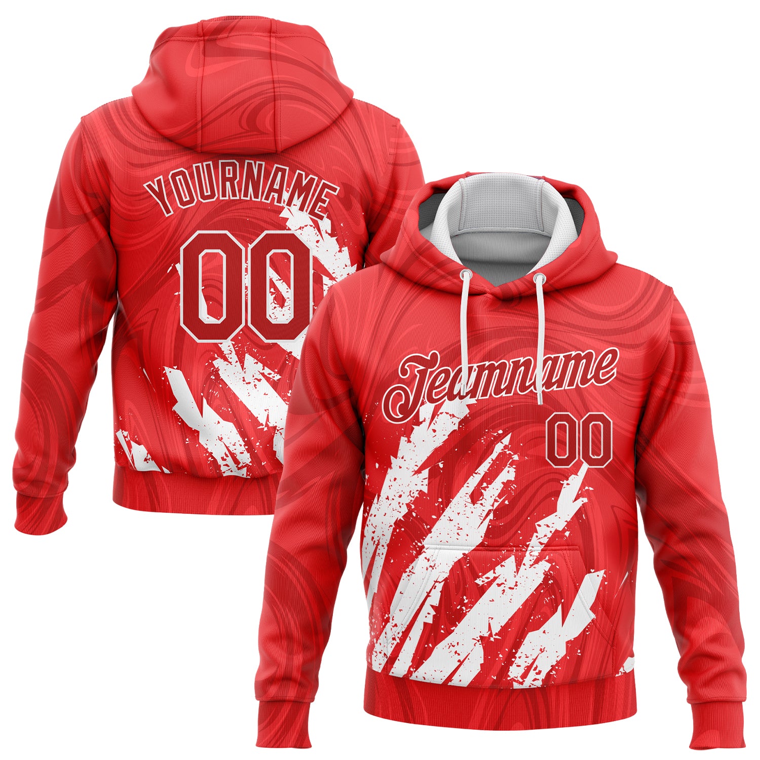 Red and White 3D Pattern Sports Hoodie, Custom Stitched Pullover Sweatshirt for Active Wear Custom Stitched Red Red-White