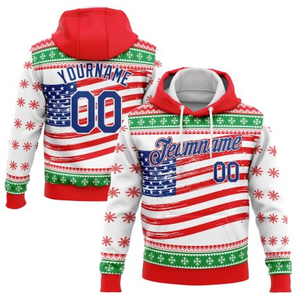 3D American Flag Hoodie Custom Stitched Red Kelly Green Sports Pullover Sweatshirt Custom Stitched Red Royal-Kelly Green