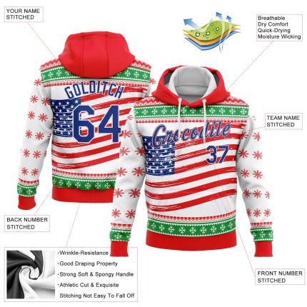 3D American Flag Hoodie Custom Stitched Red Kelly Green Sports Pullover Sweatshirt Custom Stitched Red Royal-Kelly Green