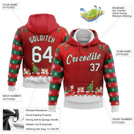 3D Christmas Sports Hoodie Custom Stitched Red White Kelly Green Pullover Sweatshirt Custom Stitched Red White-Kelly Green
