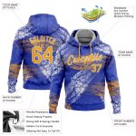 Royal Gold-White 3D Pattern Hoodie Custom Stitched Sports Pullover Sweatshirt Custom Stitched Royal Gold-White 3D Pattern