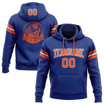 Royal Orange White Custom Stitched Football Hoodie Sweatshirt Pullover Custom Stitched Royal Orange-White Football Pullover