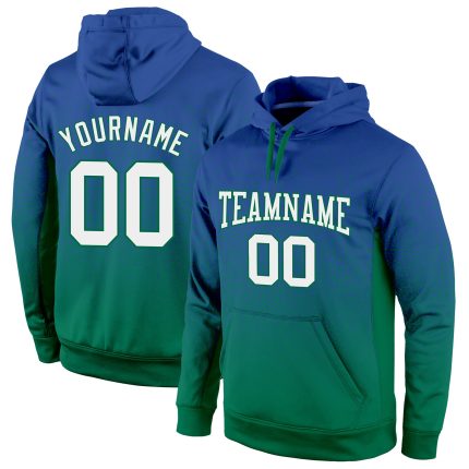 Royal White Kelly Green Fade Pullover Hoodie Fashion Sports Sweatshirt - Custom Stitched Custom Stitched Royal White-Kelly