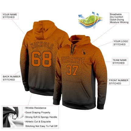Texas Orange Black Fade Custom Stitched Fashion Hoodie Sweatshirt Pullover Custom Stitched Texas Orange Texas Orange-Black