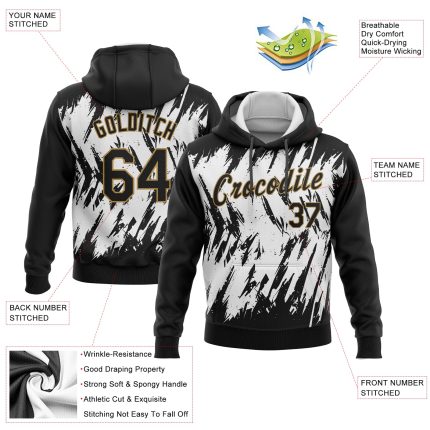 Custom 3D Pattern Sports Hoodie Pullover - Stitched White Black Old Gold Sweatshirt Custom Stitched White Black-Old Gold