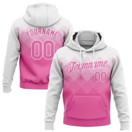 3D Pattern Design White Pink Pullover Hoodie Sweatshirt - Custom Stitched Sports Apparel Custom Stitched White Pink 3D Pattern