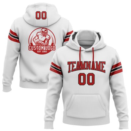 Custom Stitched Football Hoodie Sweatshirt in White Red-Black for Comfort and Style Custom Stitched White Red-Black Football