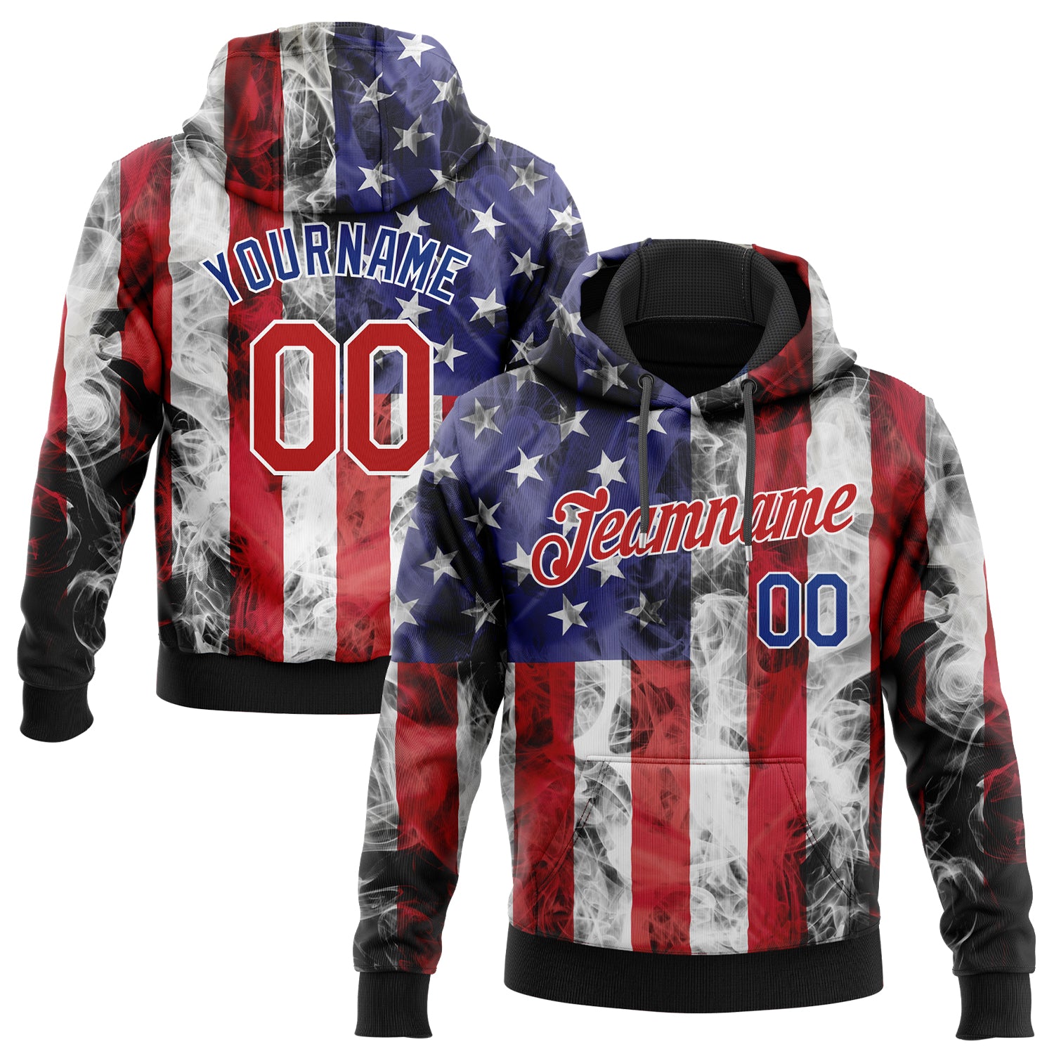 Custom 3D American Flag Hoodie Sweatshirt Pullover - White Red Royal Black Fashion Sports Apparel Custom Stitched White Red