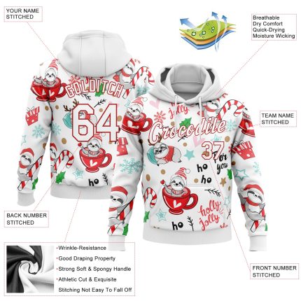 3D Christmas Sloths Hoodie - Custom Stitched White Red Sports Sweatshirt Pullover Custom Stitched White White-Red 3D Christmas